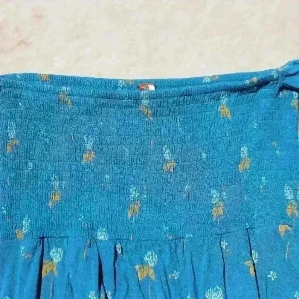 FREE PEOPLE Teal Floral Off The Shoulder Smock Wide Sleeve Shirt Top Women Small - Picture 6 of 10